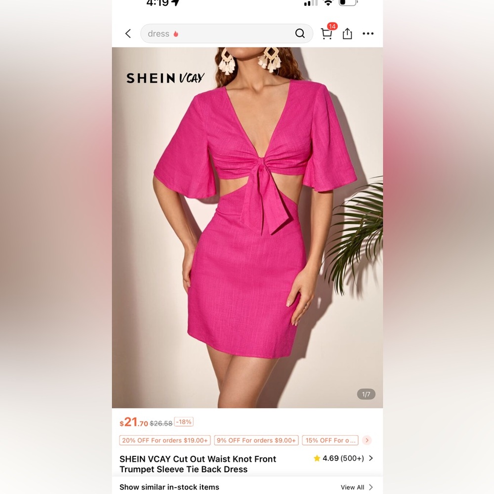 SHEIN Fuchsia Cutout Knot Dress